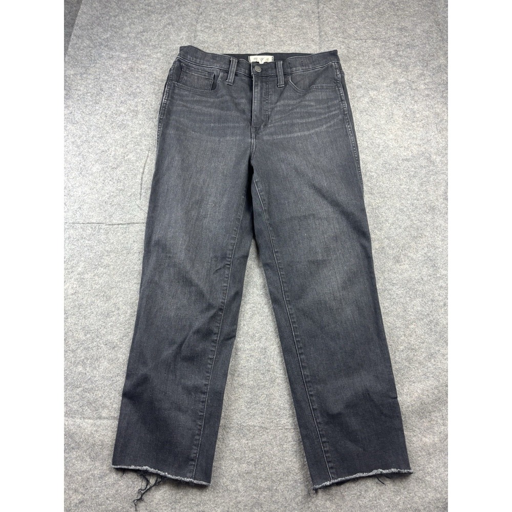 Madewell Women's 28 High‎ Rise Slim Straight Jeans Washed Black Raw Hem Casual